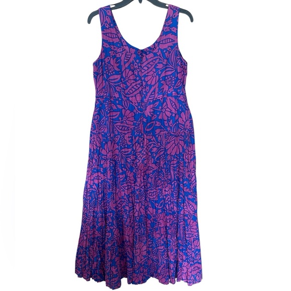 Soft Surroundings Pink Blue Sleeveless Scoop Neck Floral Midi Dress Size Medium - Picture 2 of 8